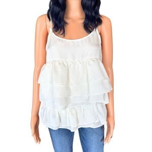 Who What Wear White Cream Ruffle Dressy Tank Top Size Medium